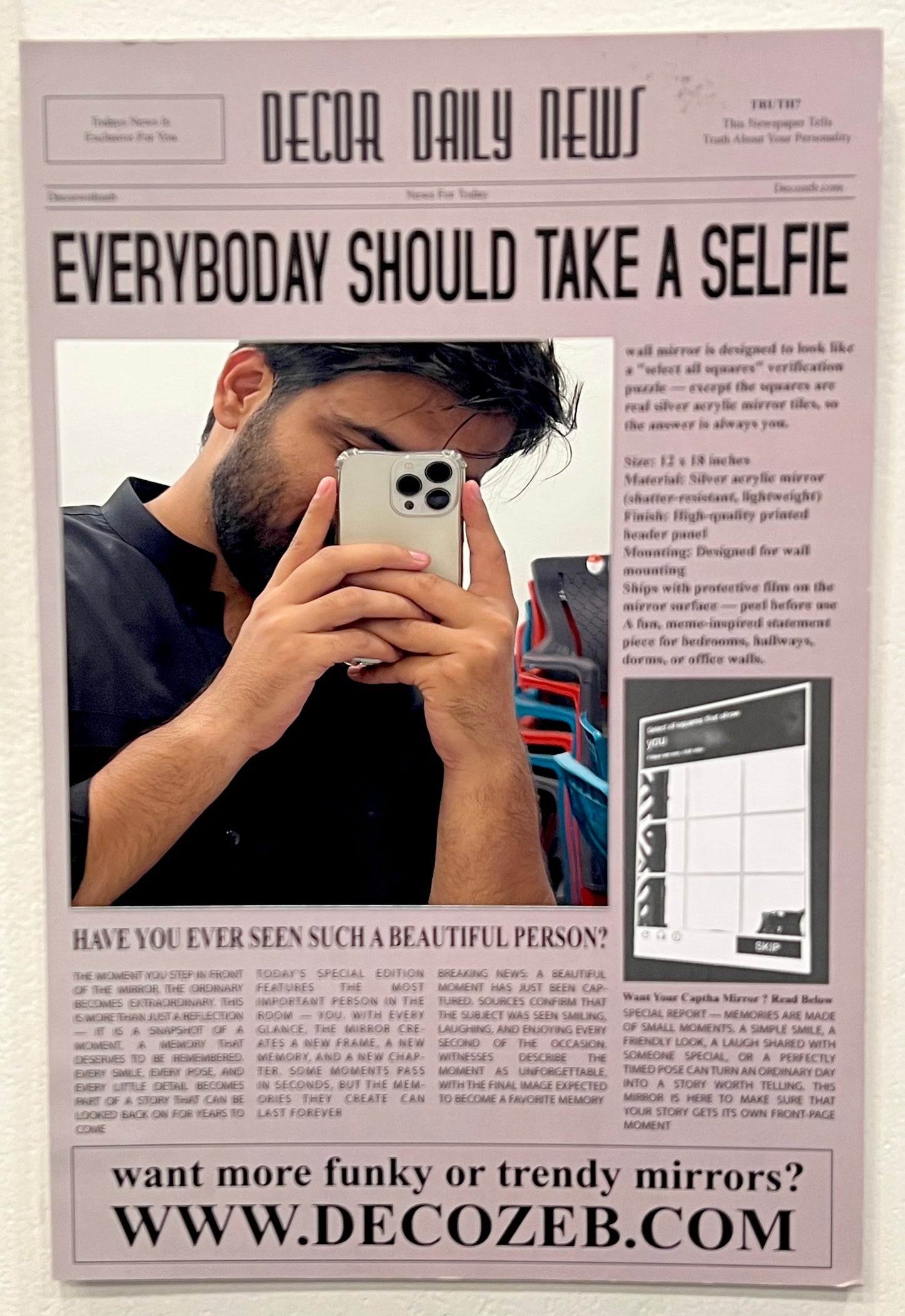 Newspaper Selfie Mirror