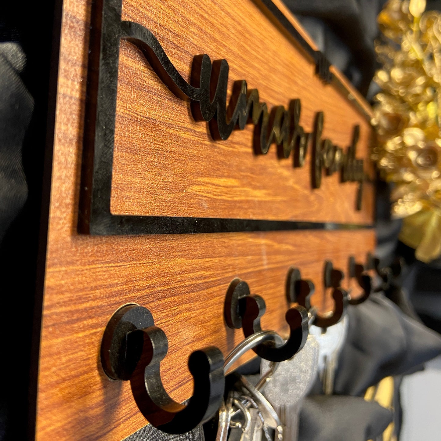 Custom 3D Acrylic Family Name Key Holder – Personalized Wall Organizer Brown